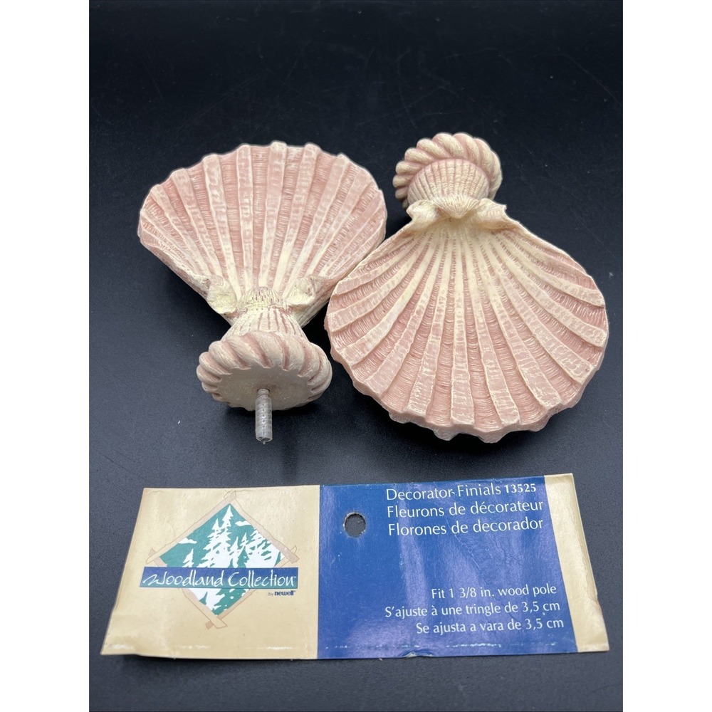 Woodland Newell Shell Finials White Pink Spring Curtain Rod Window 5"x5" NEW